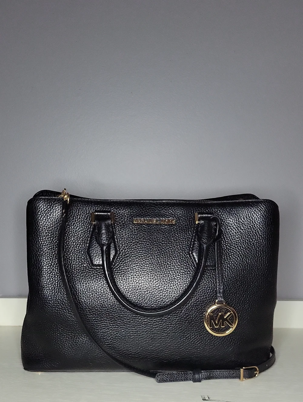 Michael Kors Black Camille Pebbled  Leather Satchel